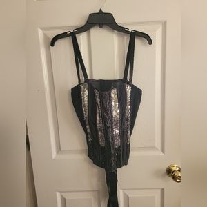 Cacique Black and Silver Corset Top